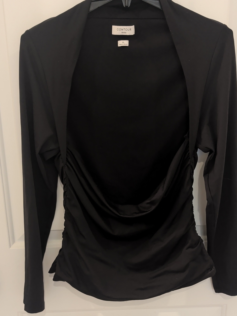 Contour Aritzia Black Draped Long-Sleeve Women’s Top With Gathered Sides